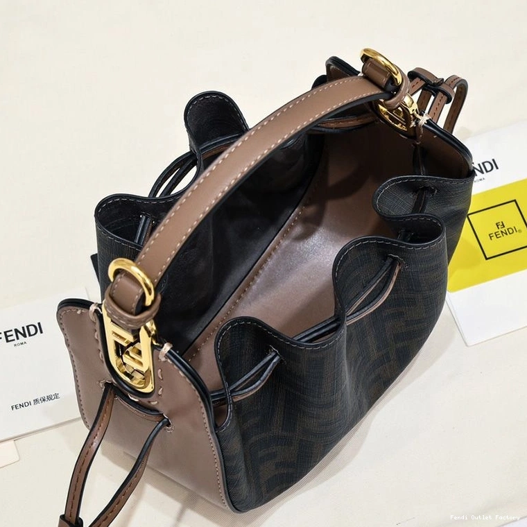 Cheap HOT Bucket Pomodorino Brown In Bag FF Motif Fabric Mini Fendi 0802